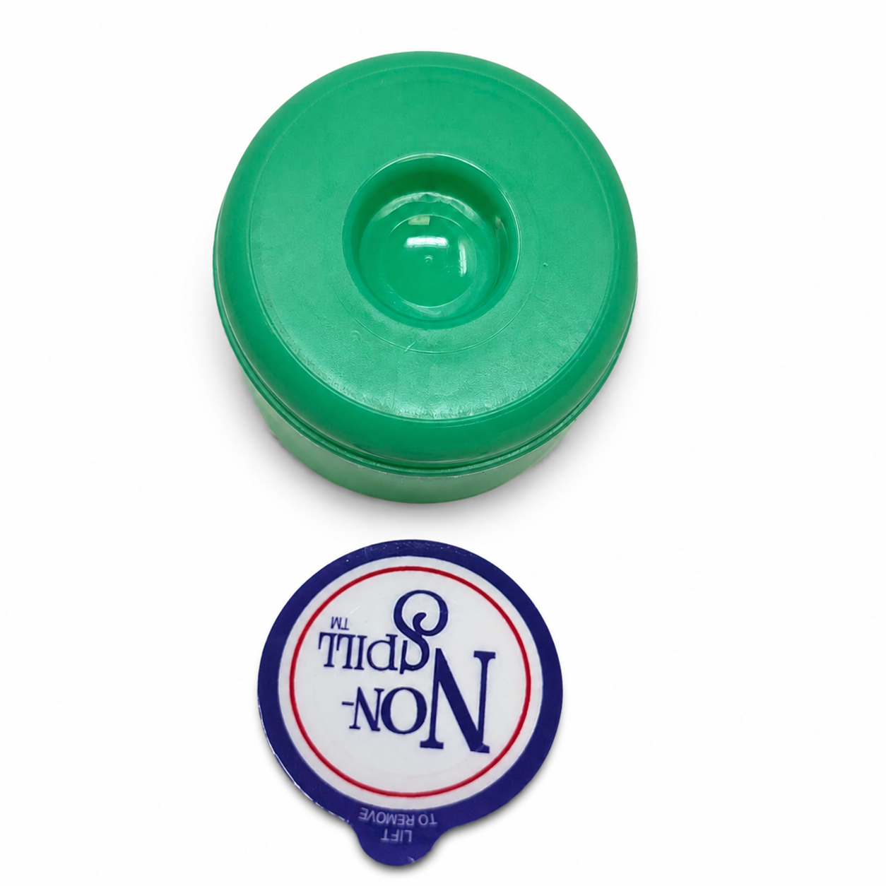Non-Spill green water bottle cap — top view