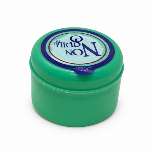 Non-Spill green 55 mm water bottle cap — front label